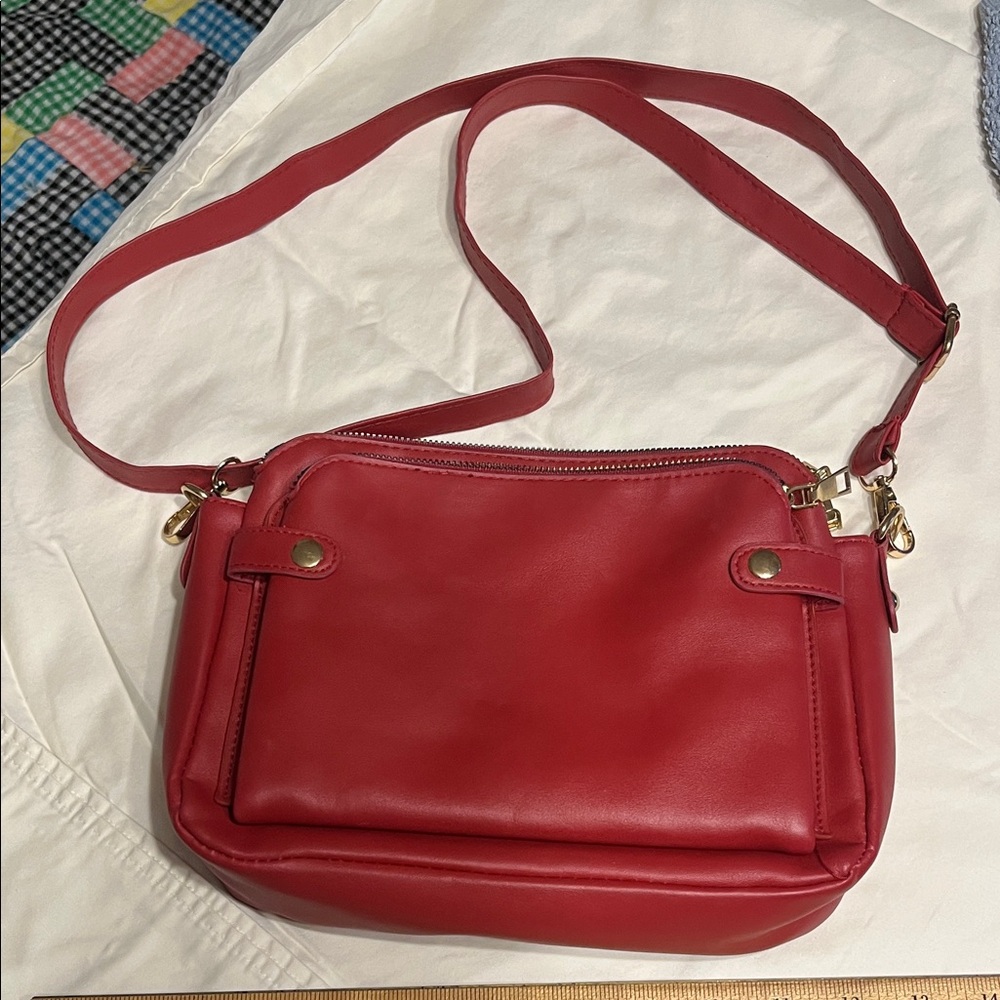 Red Leather shoulder/Crossbody Bag